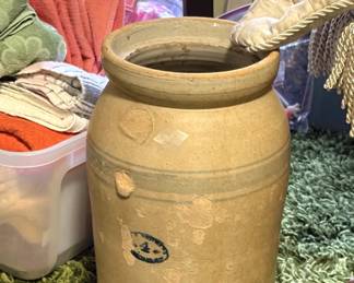 American salt-glazed stoneware butter churn