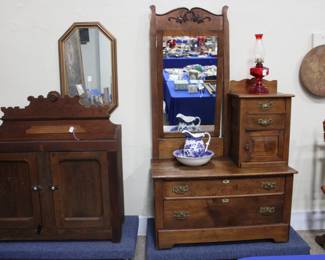 Walnut dry sink and oak princess dresser