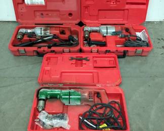 Milwaukee Angle Drills with Cases and Accessories, Qty. 3