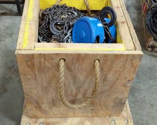 One Ton Chain Hoist And Misc Chains, In Rolling Box 