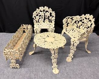 Vintage Victorian Cast Iron Grapevine Set With Planter HEAVY