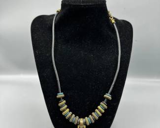 Blue And Gold Necklace And Earrings Set