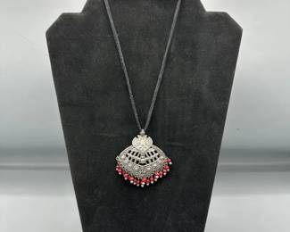 Red And Silver Necklace And Earring Set