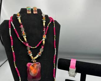 Pink And Orange Beaded Jewelry