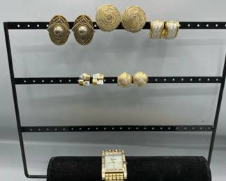 Silver And Gold Earrings With Matching Chicos Watch