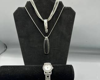 Silver Necklaces With Matching Watch And Earrings