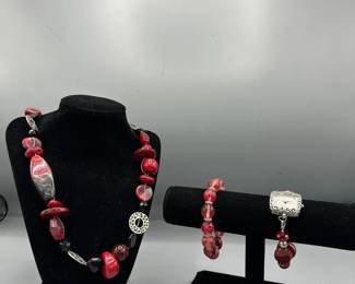Red Black And Silver Toned Jewelry 