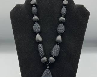 All Black Beaded Necklace, And Earring Set