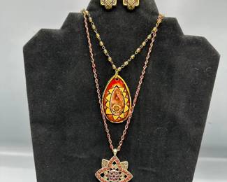 Red And Gold necklaces, And Earrings Set 