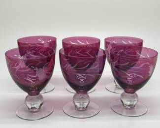 Vintage Bohemian Cut To Clear Pink Cranberry