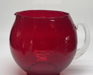 Vintage Squat Ruby Glass Pitcher with Applied Clear Handle