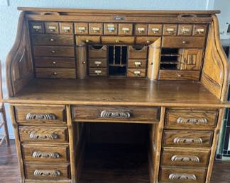 Antique Oak Roll Top Secretary Desk by Fargo