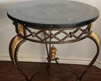 Round Stone Topped Metal Lamp Table 20 x 22.5
