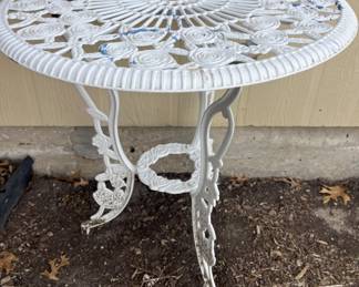 White Painted Metal Patio Table with Rose Motif
