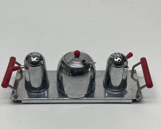 Vintage MCM Occupied Japan Chrome Condiment Set