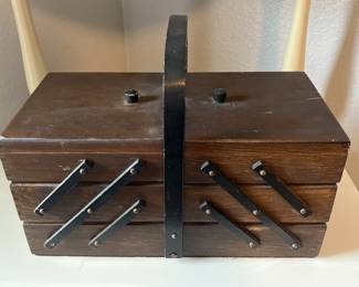 Vintage Wooden Sewing Box Filled with Vintage