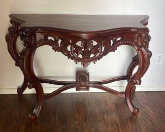 Ornately Carved Entry Table 48 w, 18.5, 30in t