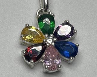 Sterling Silver Necklace with Multicolored Stones
