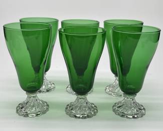 Set of Six Vintage Anchor Hocking Green Glasses