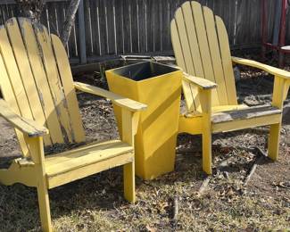 Pair of Yellow Painted Wooden Adirondack Chairs