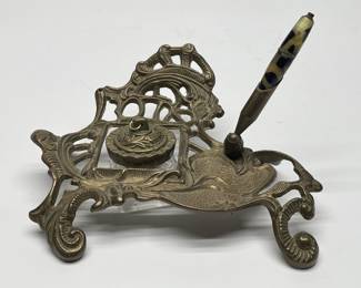 Vintage Telford Victorian-style Brass Inkwell