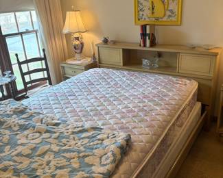 DOUBLE SIZE BED WITH BOOKSHELF HEADBOARD THIS BEDROOM SET c. 1940s