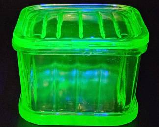 Vintage Vaseline Glass Refrigerator Dish