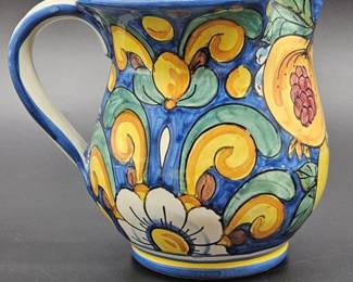 Majolica Pitcher w/ Vibrant Flower Pattern