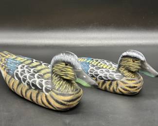 (2) Vtg. Carved Wooden Duck Figurines from China