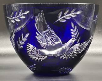 Ajka Design Guild Cobalt Cut to Clear Dove Bowl