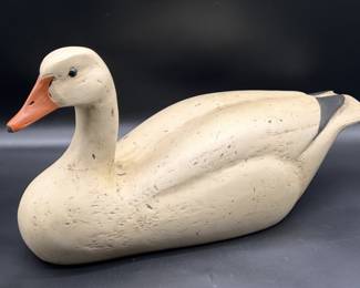 Signed Carved Wooden Duck Figurine