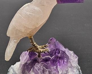 Carved Amethyst & Rose Quartz Bird Figurine