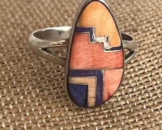Sterling Silver Southwest Style Ring with Inlaid Stones