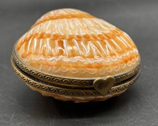 Orange Clamshell w/ Brass Pill / Trinket Box