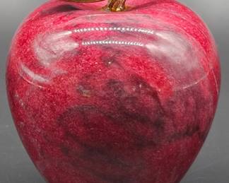 Red Apple with Gold Leaf Marble Figurine