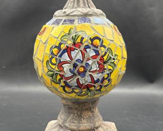 Painted Stone-Look Finial w/ Flower