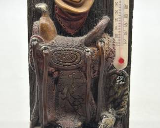 Plaster Western-Themed Thermometer Plaque