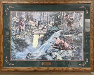 North American Western Wildlife Print in Oak Frame