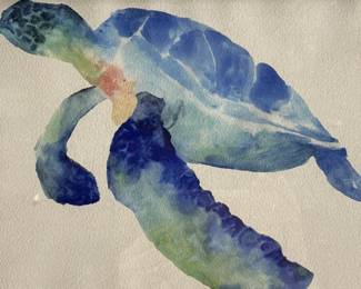 Sea Turtle Watercolor in Wood Frame