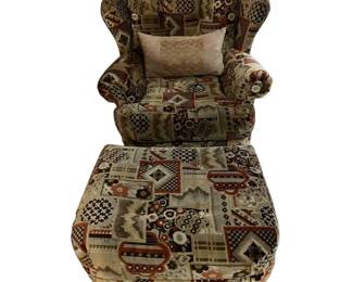 Vtg Wingback Chair Ottoman Set