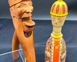 2~ Unique Vintage Wooden Nutcrackers * Bearded Captain & European Bishop?
