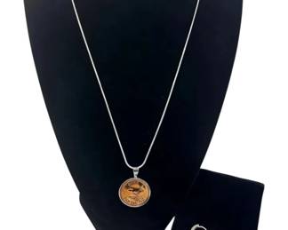 925 Sterling Silver Dari Heart Pierced Earrings * Sterling Silver 1952 Farthing Coin Pendant/Chain

