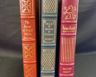 3 Leather bound Vintage Books* Ivanhoe * Essays Of Ralph Waldo Emerson * Tales Of Soldiers/ Civilia
