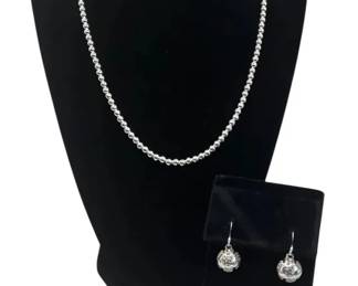 925 Sterling Silver Miabella Ball Bead Necklace * Silver Ball Earrings Daisy Details
