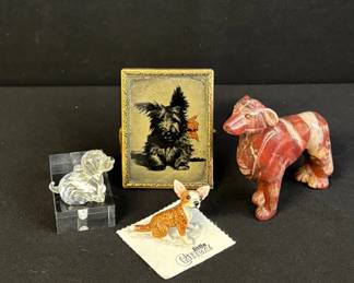 Various Small Dog Figurines * Crystal * Carved Stone * Ceramic * Mirror
