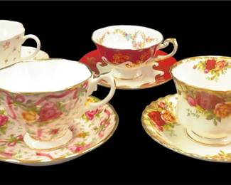4 English Bone China Teacups And Saucers
