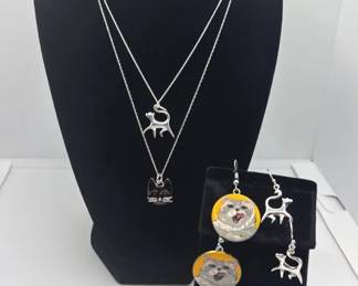 Sterling Silver Cat Pendant/Earring Set * Cute Cats Pierced Earrings / Cat Pendant
