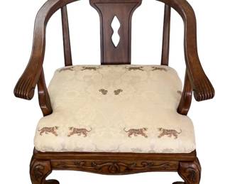 Stunning Ming Dynasty Horseshoe Back Arm Chair * Silk Fabric Depicting Tigers * Amazing! *
