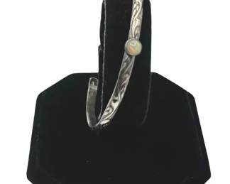 Handmade Etched Sterling Silver / Opal Cuff Bracelet 9.60g * 2.5” Adjustable
