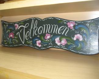 Velkommen (Welcome) Rosemale painted wood sign